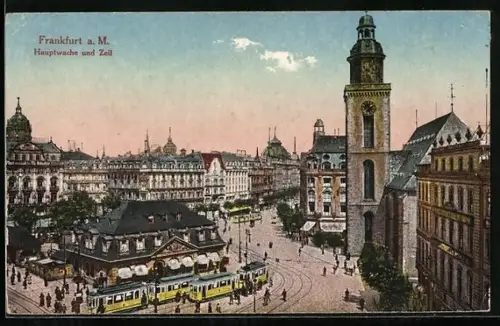 AK Frankfurt a. M., Hauptwache und Zeil, Strassenbahn