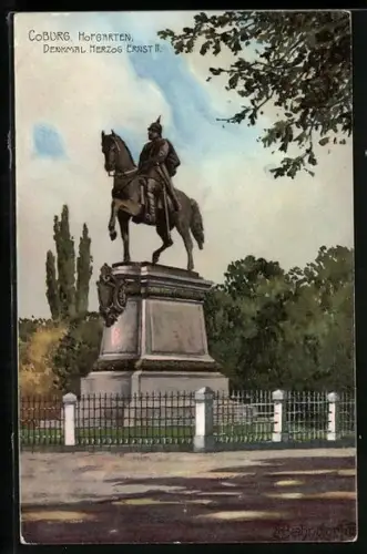 Künstler-AK Coburg, Denkmal Ernst II. im Hofgarten