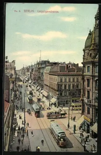 AK Berlin, Strassenbahnen in der Leipzigerstrasse