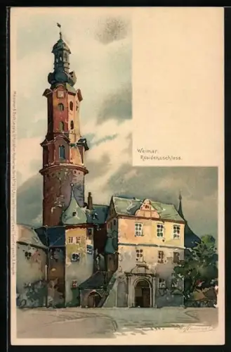 Künstler-Lithographie Otto Hammel: Weimar / Thüringen, Residenzschloss