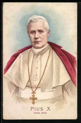 Lithographie Papst Pius X. in weisser Soutane