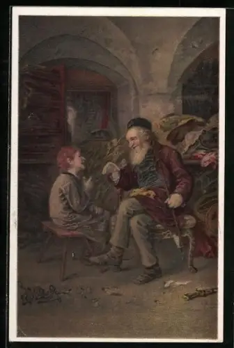 Künstler-AK Salomonische Weisheit, jüdischer Greis und Knabe