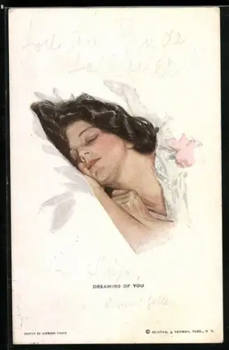Künstler-AK Harrison Fisher: Dreaming of you, Schlafendes Fräulein