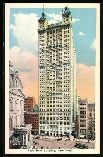 AK New York, Park Row Building, Strassenbahn