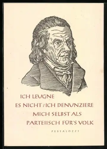 AK Leipzig, Pädagogischer Kongress 1947, Portrait u. Zitat von Pestalozzi