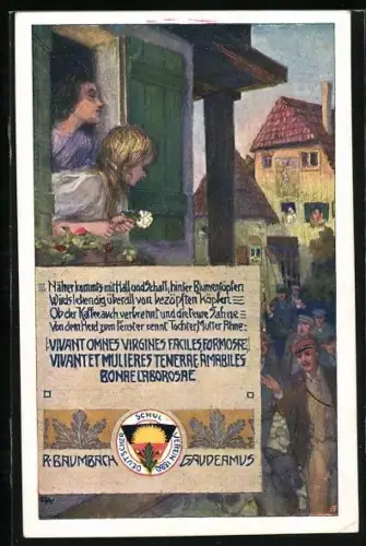 AK Deutscher Schulverein NR: 238, Soldaten kommen nach Hause, Mutter und Töchter rennen zum Fenster