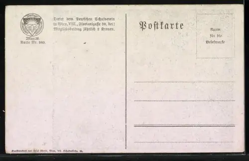 AK Deutscher Schulverein Nr. 980: Weihestunde, Junge Dame am Fenster