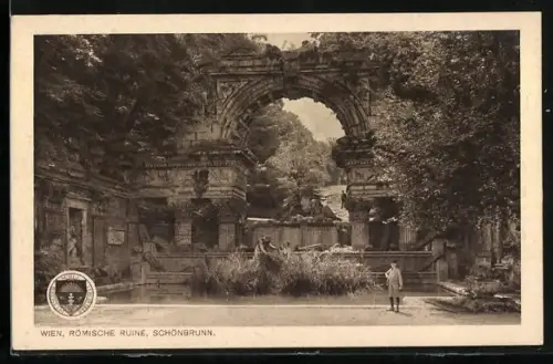 AK Deutscher Schulverein NR. 248: Wien, Römische Ruine, Schönbrunn, mit Marke des Bunds der Deutschen Nordmährens