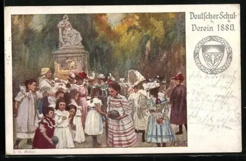 AK Deutscher Schulverein NR 304: Kinder an einem Denkmal