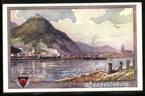 AK Leopoldsberg, Ortsansicht über die Donau hinweg - Karte des Deutschen Schulvereins