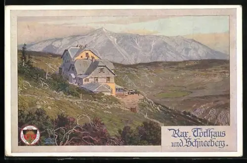 Künstler-AK Thörlhaus, Partie mit Rax und Schneeberg, Deutscher Schulverein