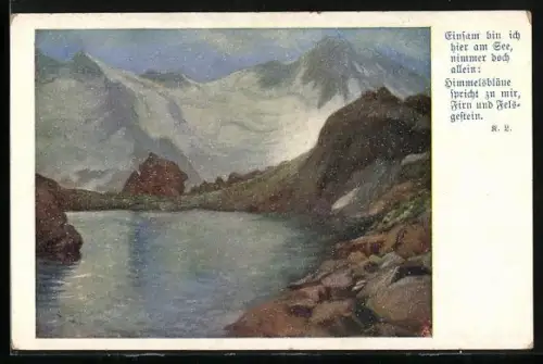 AK Deutscher Schulverein NR 1351: Blick über ein Gewässer zu den Bergen