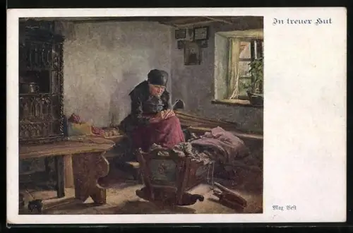 AK Deutscher Schulverein Nr. 979: In treuer Hut, Greisin Wacht über Säugling