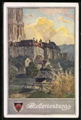 AK Klosterneuburg, Kirche im Sonnenlicht, Wappen des Deutschen Schulvereins