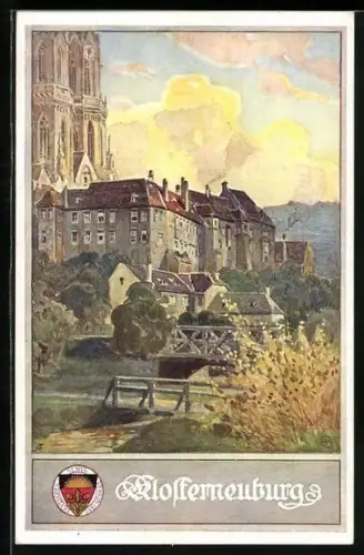 AK Klosterneuburg, Kirche im Sonnenlicht, Wappen des Deutschen Schulvereins