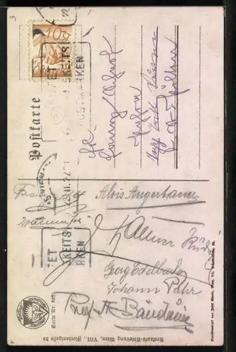 Künstler-AK E.Reckziegel: Grinzing, Ortspartie mit Leuten und Kirche, Deutscher Schulverein