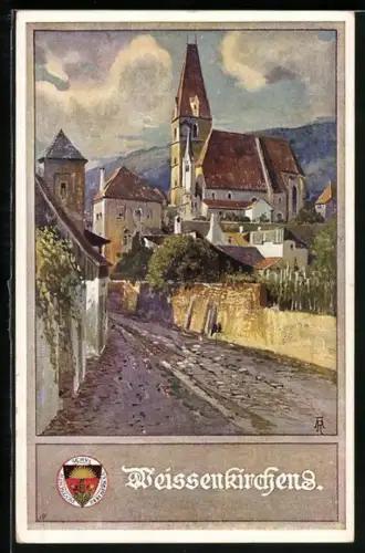 Künstler-AK Weissenkirchen, Weg zum Ort, Deutscher Schulverein