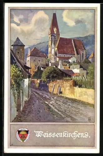 Künstler-AK Weissenkirchen, Weg zum Ort, Deutscher Schulverein