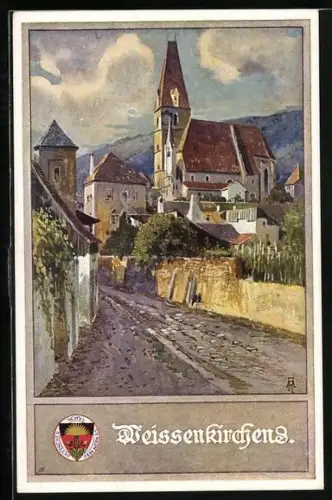 Künstler-AK Weissenkirchen, Weg zum Ort, Deutscher Schulverein