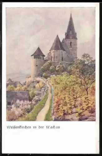 Künstler-AK Hans Götzinger, Deutscher Schulverein Nr. 1523: Weissenkirchen in der Wachau, Panorama mit Kirche