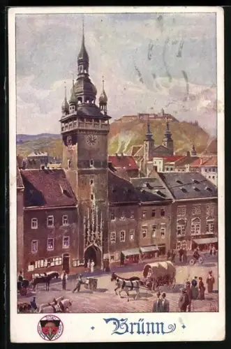 Künstler-AK Brünn / Brno, Radnice, Rathaus, Deutscher Schulverein