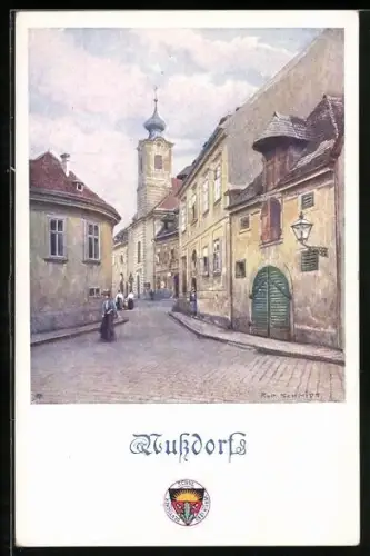Künstler-AK Rudolf Schmidt, Deutscher Schulverein 467: Nussdorf, Strassenansicht