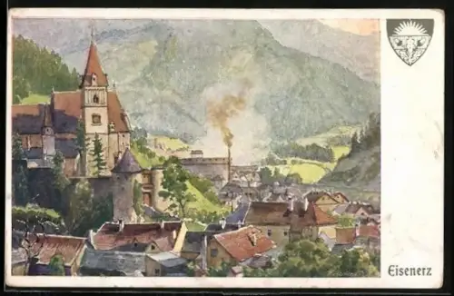 AK Deutscher Schulverein NR 597: Eisenerz, Blick über die Dächer des Ortes