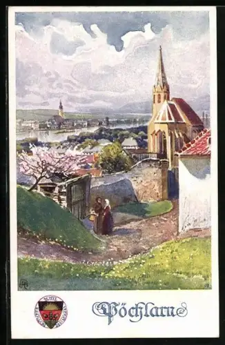 AK Deutscher Schulverein Nr. 288: Pöchlarn, Kirche im Ortsbild in der milden Frühlingssonne