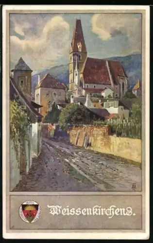 Künstler-AK Weissenkirchen, Weg zum Ort, Deutscher Schulverein
