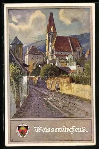 Künstler-AK Weissenkirchen, Weg zum Ort, Deutscher Schulverein