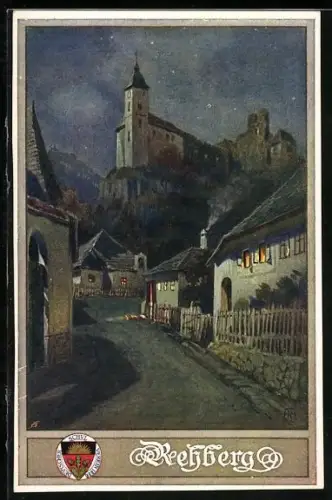 AK Deutscher Schulverein Nr. 181: Krems an der Donau, Rehberg, Strassenpartie bei Nacht, Blick zum Schloss