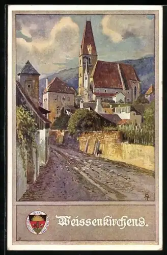 Künstler-AK Weissenkirchen, Weg zum Ort, Deutscher Schulverein