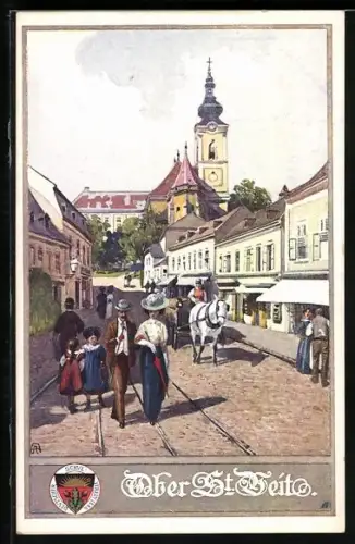 AK Wien, Strassenpartie in Ober Sankt Veit, Blick zur Kirche, Deutscher Schulverein