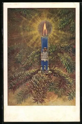 AK Deutscher Schulverein Nr. 2523: Grenzland-Weihnachtskerze des Deutschen Schulvereins auf Christbaumzweig