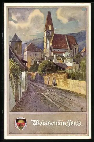 Künstler-AK Weissenkirchen, Weg zum Ort, Deutscher Schulverein