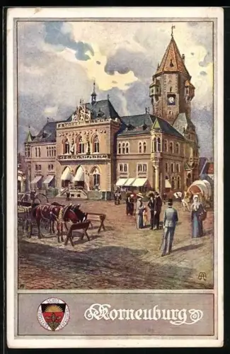 Künstler-AK Korneuburg, Marktplatz, Deutscher Schulverein