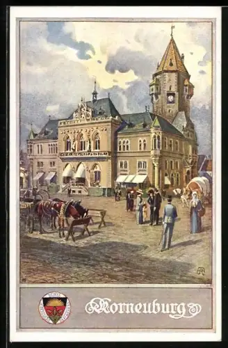 Künstler-AK Korneuburg, Marktplatz, Deutscher Schulverein
