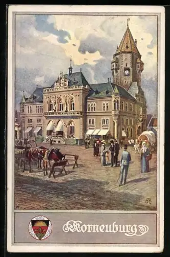 Künstler-AK Korneuburg, Marktplatz, Deutscher Schulverein
