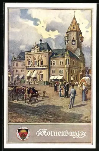 Künstler-AK Korneuburg, Marktplatz, Deutscher Schulverein