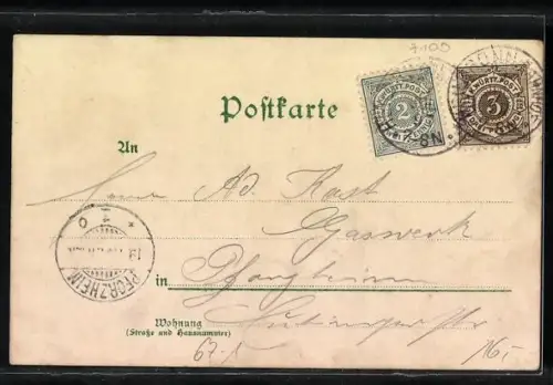 Lithographie Heilbronn, Gewerbe & Industrie-Ausstellung 1897, Ausstellungs-Gelände, Strassenbild mit Strassenbahn