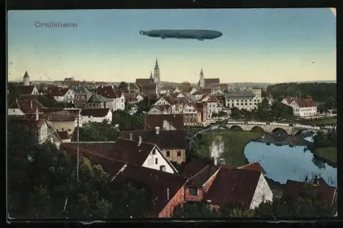 AK Crailsheim, Zeppelin fliegt über dem Ort