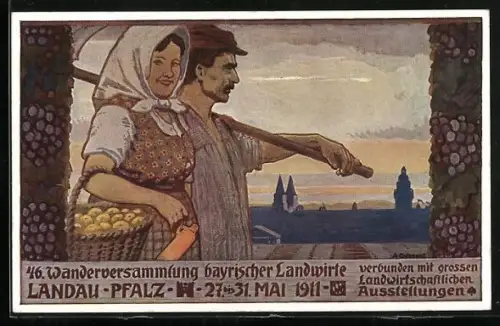 AK Landau / Pfalz, 46. Wanderversammlung bayrischer Landwirte 1911