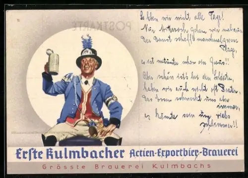 Künstler-AK Kulmbach, Erste Kulmbacher Actien-Exportbier-Brauerei, Brauerei-Werbung