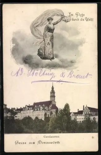 AK Donauwörth, Fliegenden Frau über dem Ort
