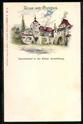 Lithographie Stuttgart, Elektr. Ausstellung, Partie im Gewerbedorf