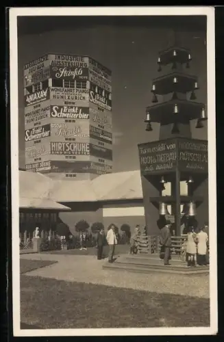 AK Baden, Aargauische Industrie- & Gewerbe-Ausstellung 1925, Glockenturm und Tearoomgarten