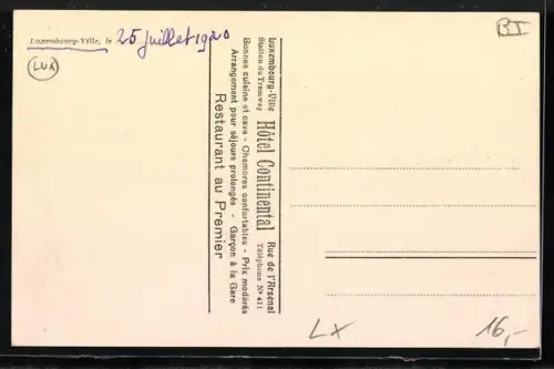 AK Luxembourg, Hotel Continental, Rue de l`Arsenal