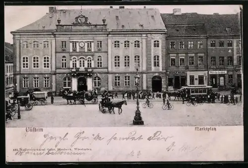 AK Cüstrin, Marktplatz mit Geschäft Rudolf Milde und Handschuhfabrik Wilhelm D.