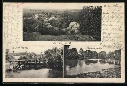 AK Kutzdorf /N. M., Mietzelbrücke, Panorama und Mietzelpartie
