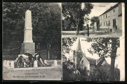 AK Fürstenfelde /N. M., Rathaus, Kirche und Kriegerdenkmal